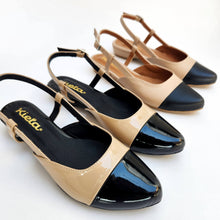 Load image into Gallery viewer, Balerinas de mujer con diseño destalonada en diferentes texturas como charol y mate liso en colores beige y negro.