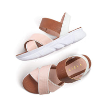 Cargar imagen en el visor de la galería, Sandalias de mujer con planta deportiva blanca en textura labrada y en combinacion de colores